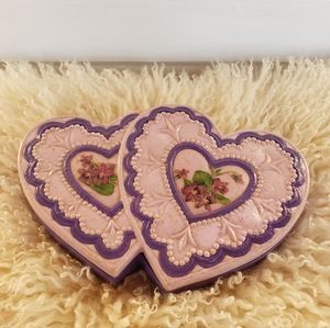 Handmade Ceramic Heart Unicorn Vtg Trinket Jewelry Box Cottage Purple Pink